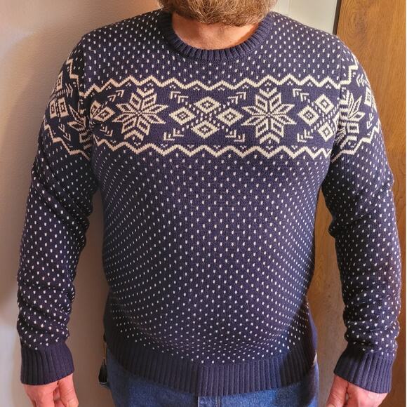 Izod Men’s Blue Fair Isle Grandpa Sweater Sz M Cotton Blend Cosby Old Money - Picture 1 of 10